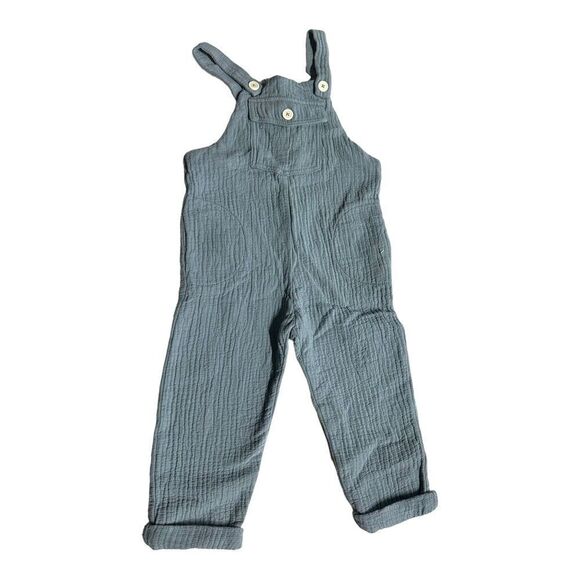 ZARA Kids | Gray-Blue | CONTRAST BUTTON TEXTURED OVERALLS - Picture 4 of 7